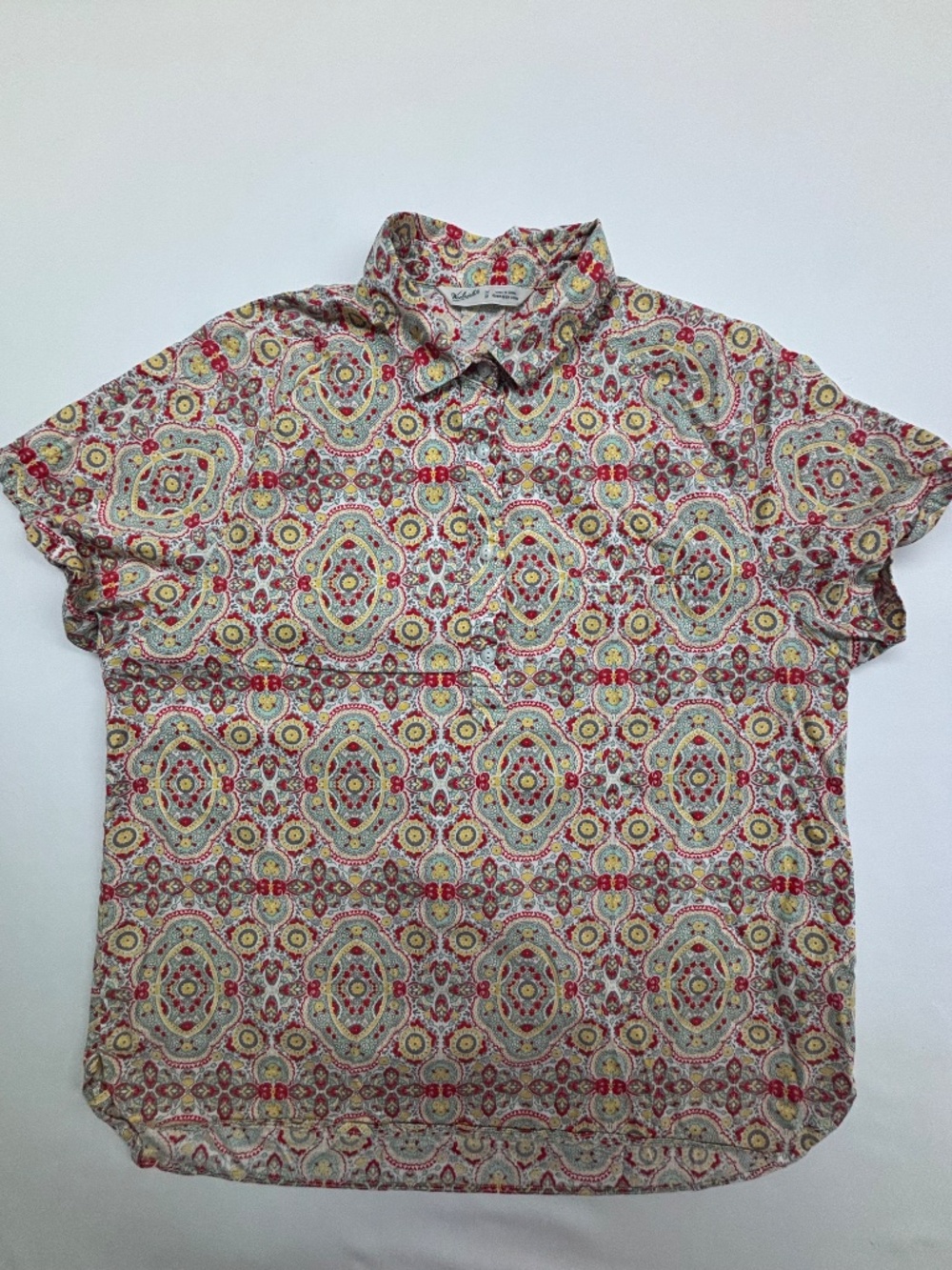 Woolrich Short Sleeve Henley Shirt 97% Cotton 3% Spandex Paisley Print Size M